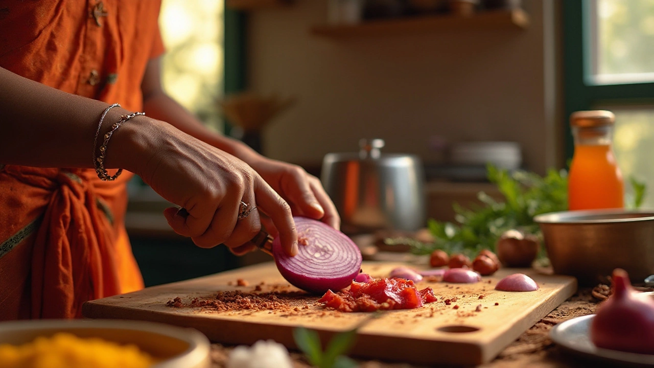 Perfectly Sliced Onions for Flavorful Chicken Curry