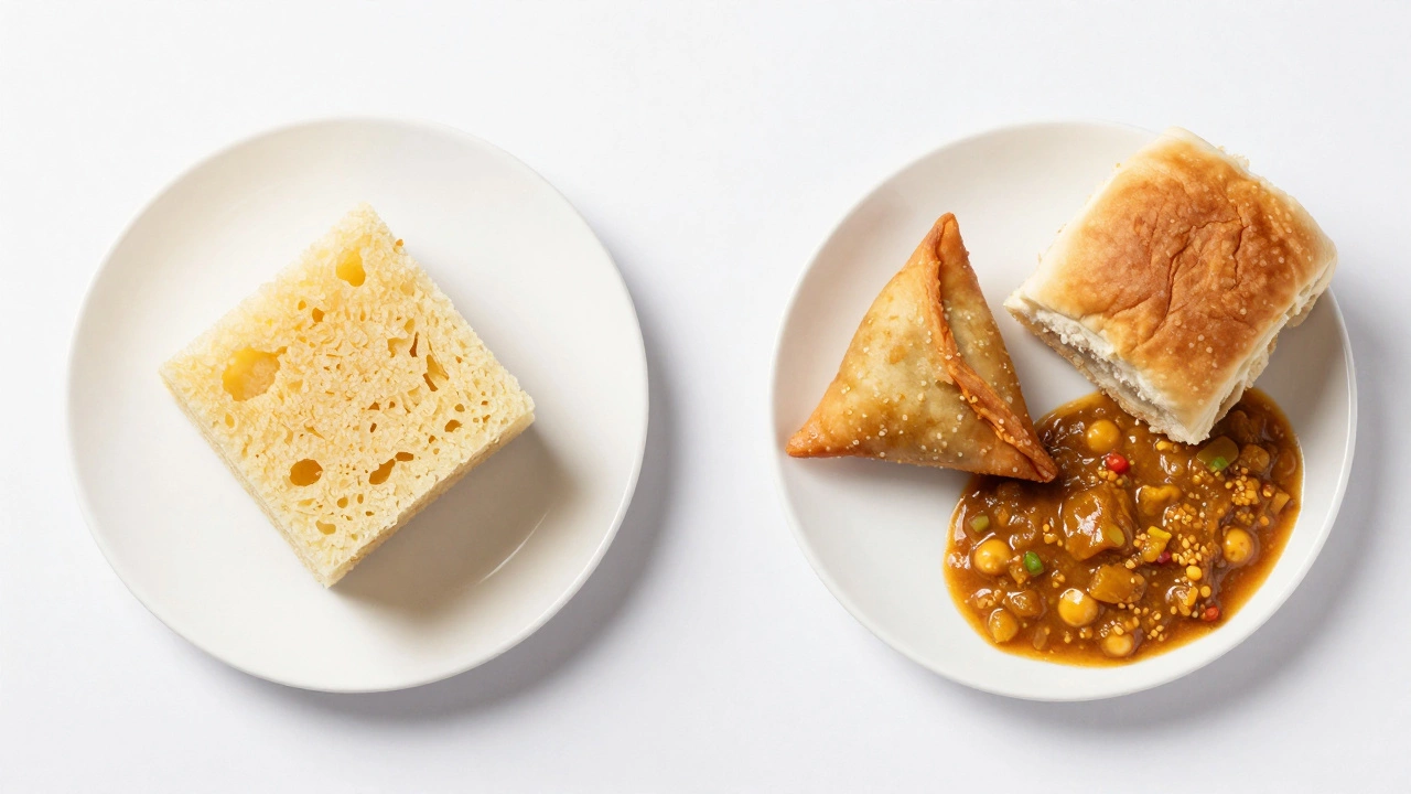 Comparison of healthy steamed dhokla versus fried snacks