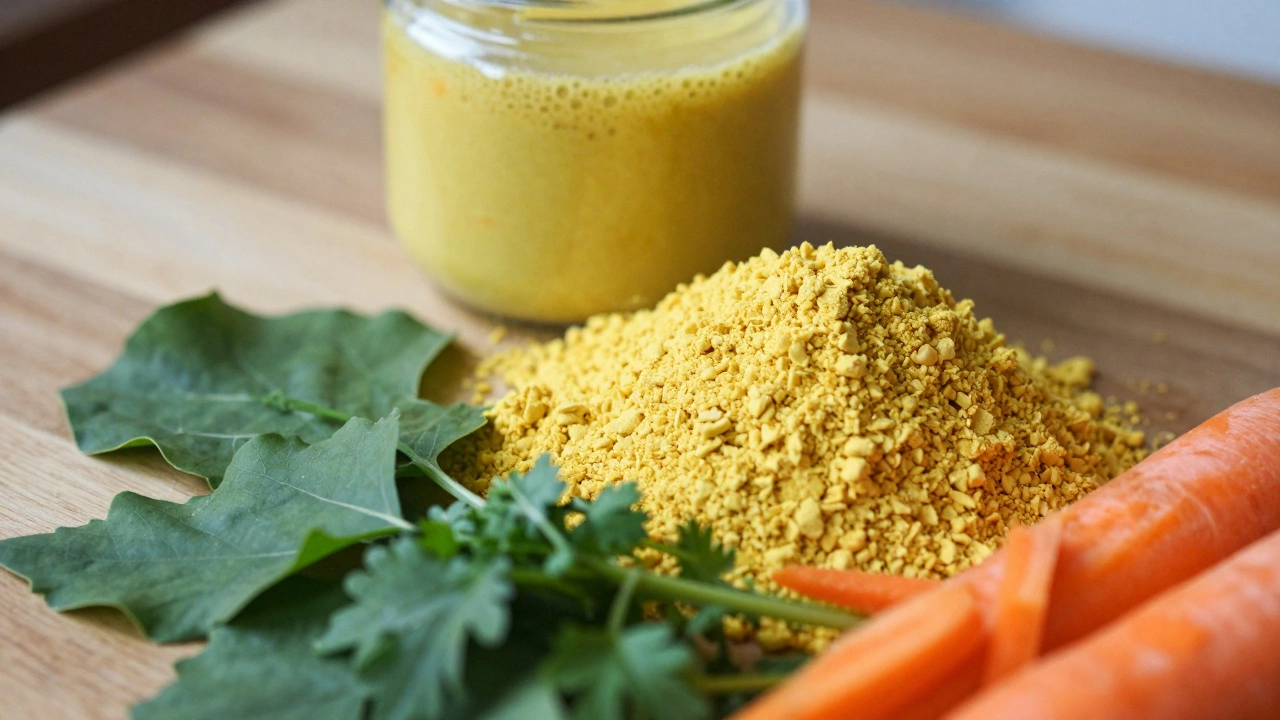 Fresh ingredients like chickpea flour and herbs for dhokla