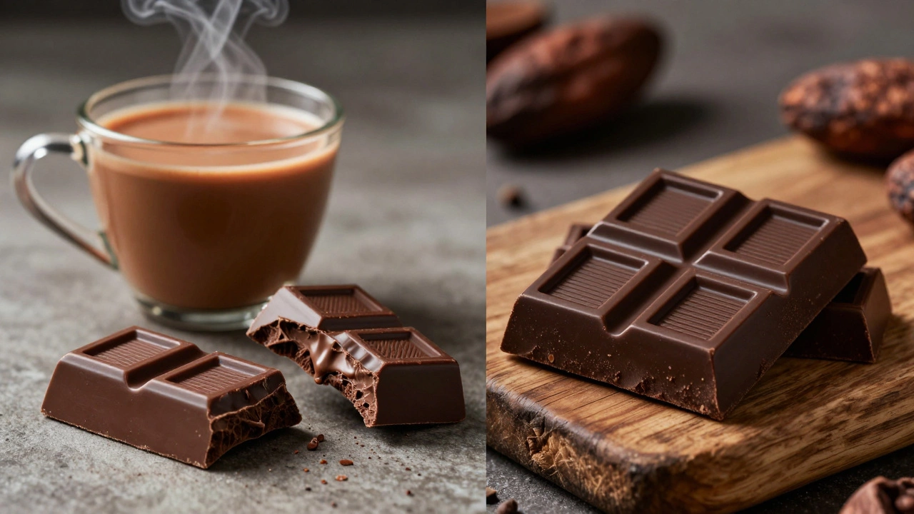 Comparison of creamy milk chocolate and bitter dark chocolate with tea