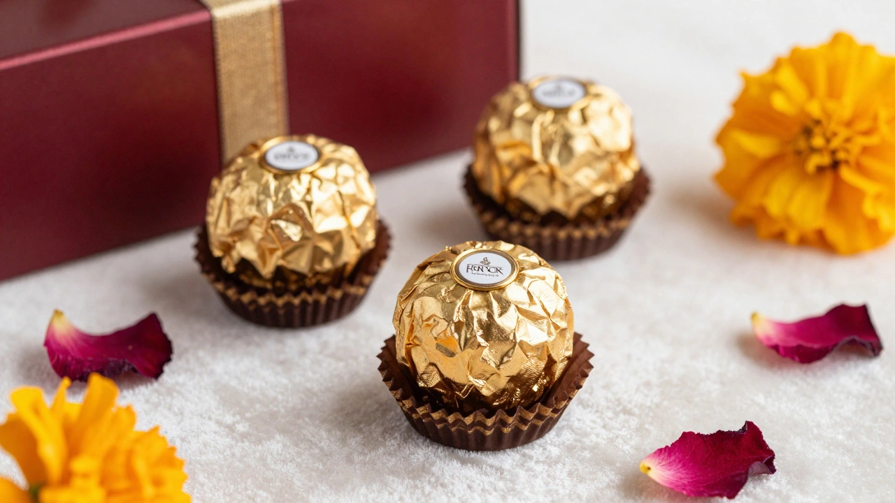 Luxury Ferrero Rocher and Lindt chocolates arranged for festive gifting