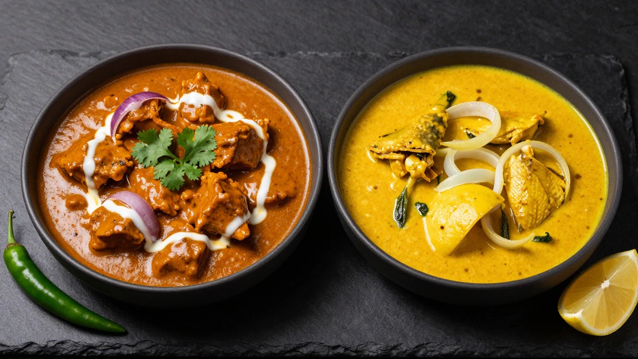 Two curries showing different gravy colors
