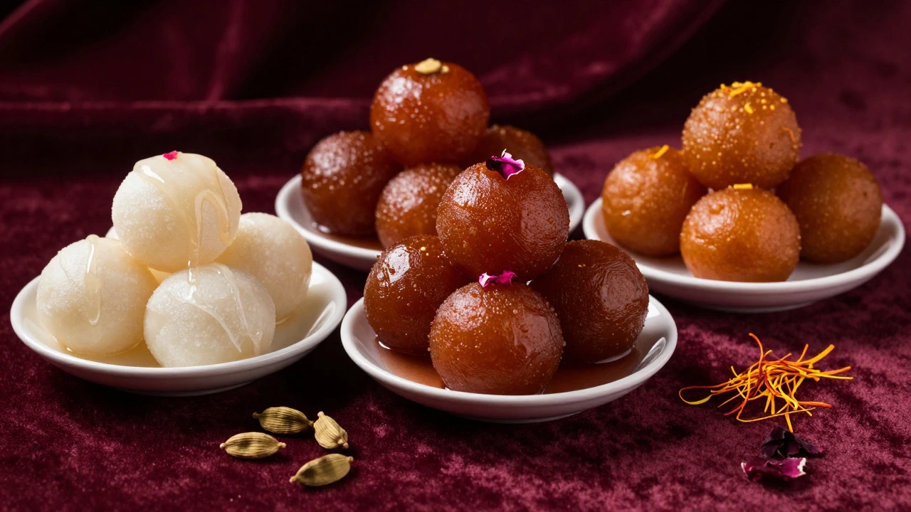 Assortment of Rosogolla, Gulab Jamun, and Laddoos