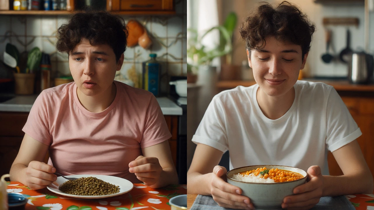 Comparison of bloating from whole lentils versus relief from smooth red lentil soup